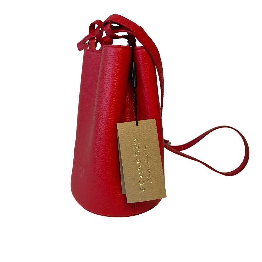Burberry Lorne Red Pebbled Leather Bucket Crossbody Handbag Purse Bucket Bag‎ - Picture 3 of 16